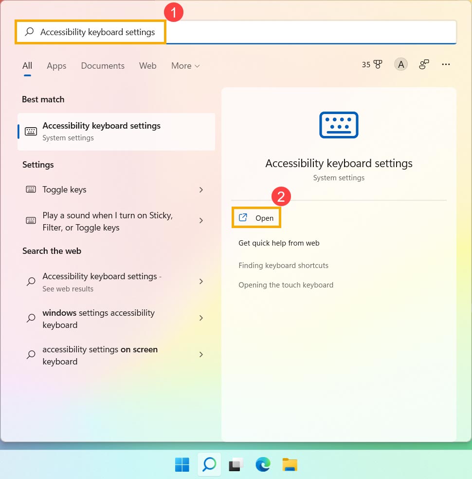 ویندوز Accessibility keyboard settings 