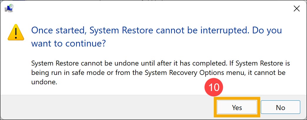 شروع به بازیابی سیستم در restore point
