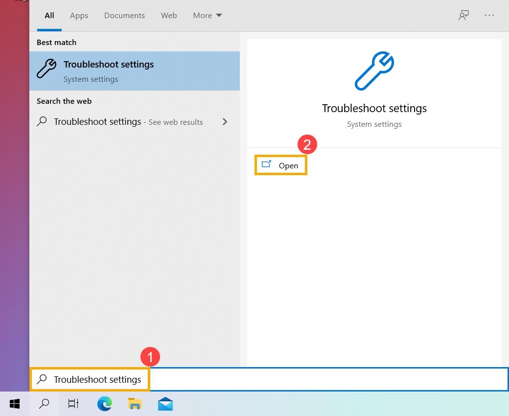 Troubleshoot settings