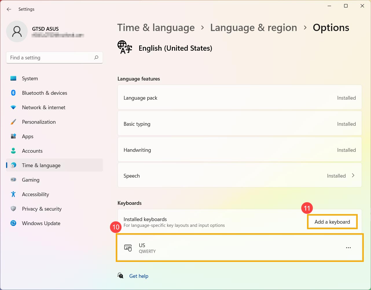 دکمه Add a Keyboard در تنظیمات زبان ویندوز