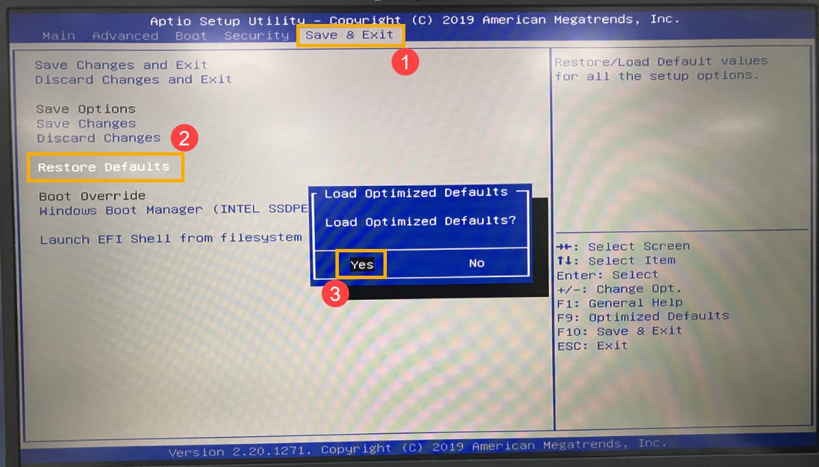 گزینه load BIOS optimized defaults 