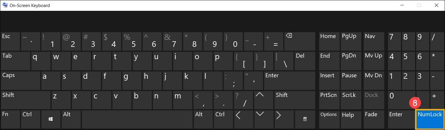 دکمه NumLock کیبورد مجازی ویندوز 10