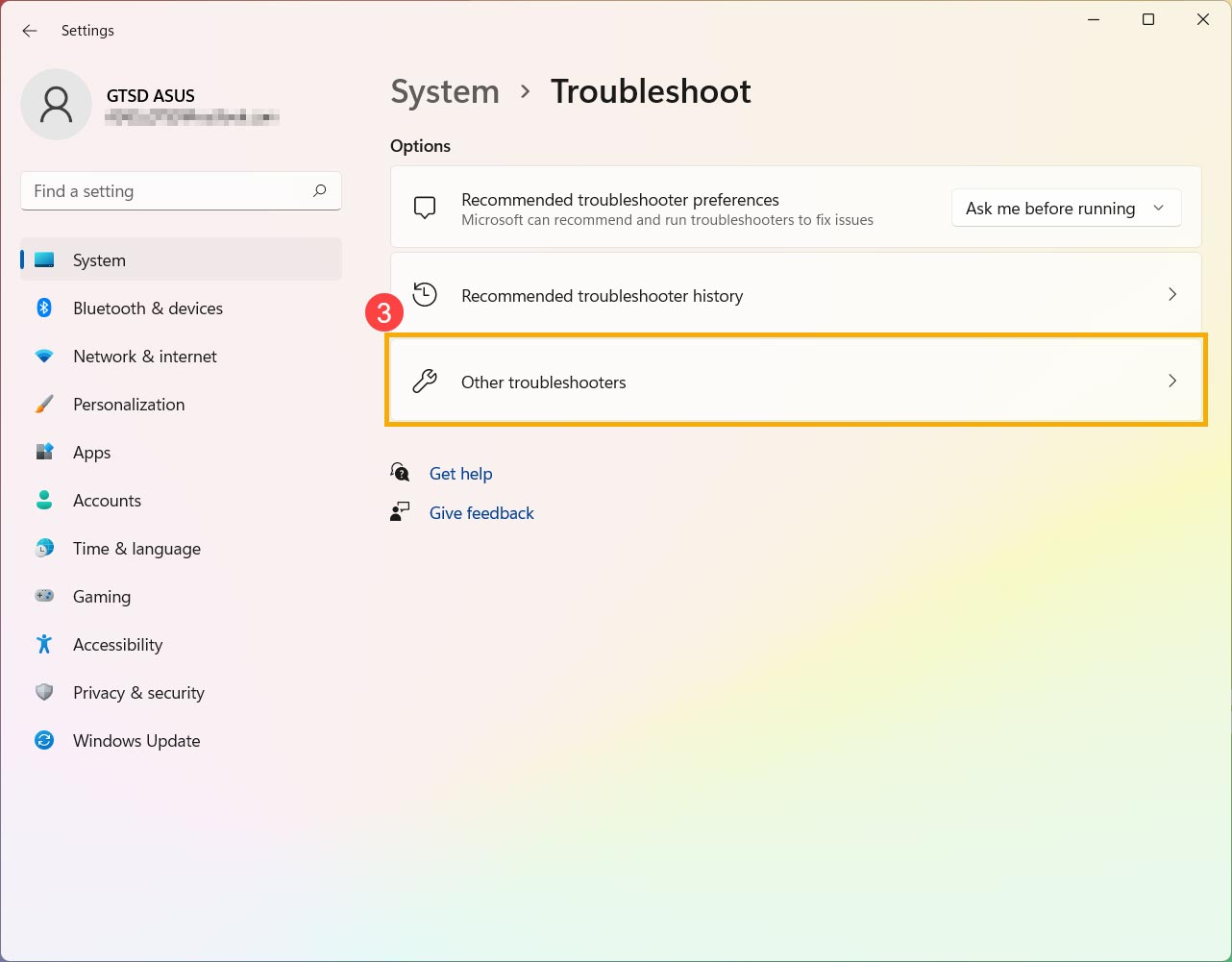 گزینه Other troubleshooters برای رفع مشکل کیبورد