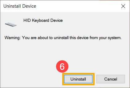 پنجره Uninstall device کیبورد ویندوز