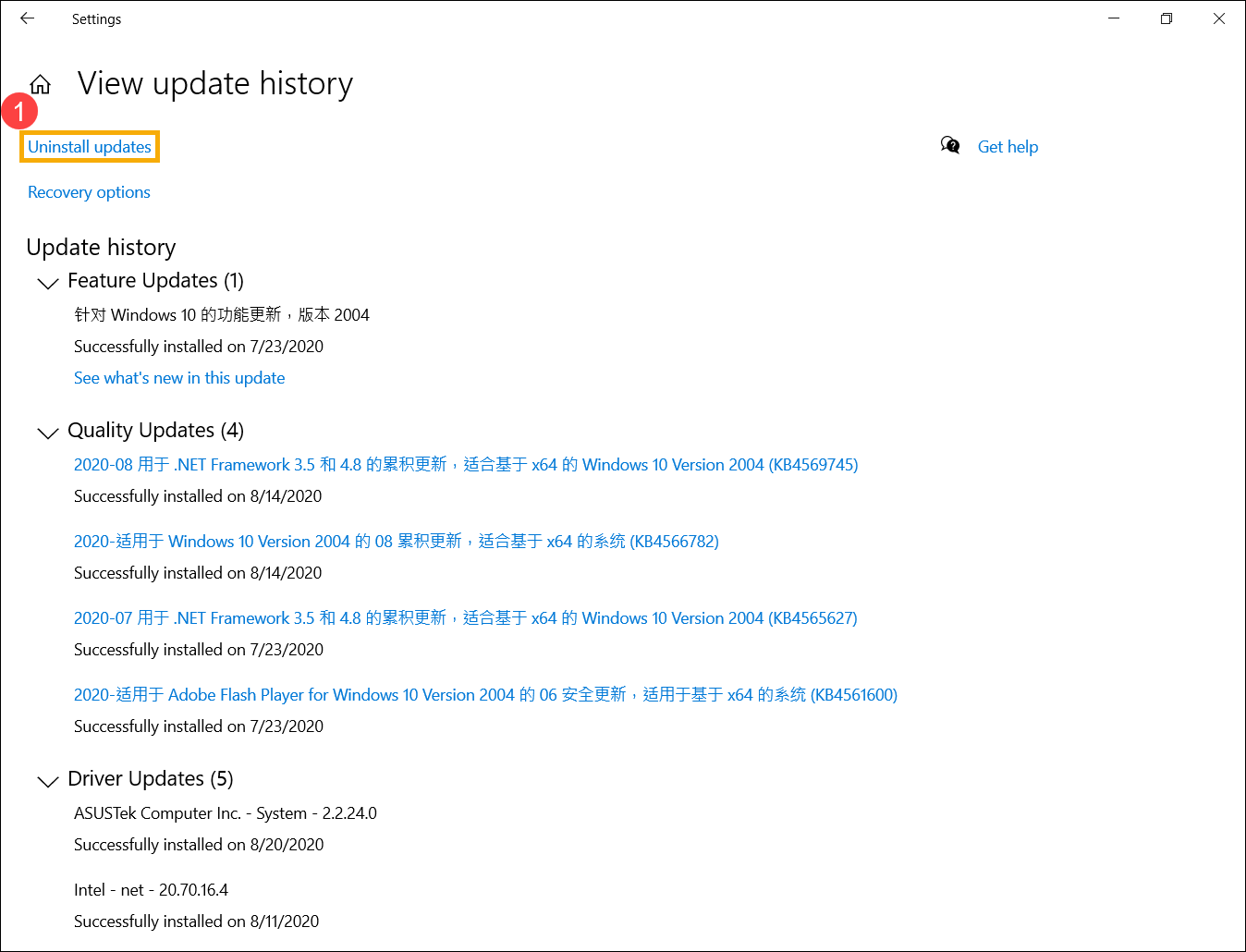 پنجره View update history 